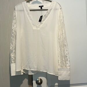 Express White Lace V-Neck Blouse